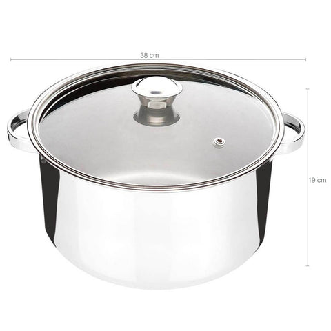 Panela Grande de Inox 10 Litros Caçarola com Tampa de Vidro Zanella