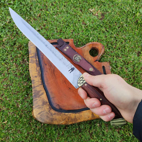 Faca Artesanal Disco de Arado para Churrasco Alto Padrão 10 Polegadas Mosqueada Gaúcha