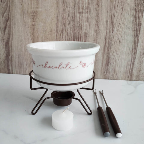 Aparelho para Fondue de Chocolate Porcelana 5 Peças Forma Inox