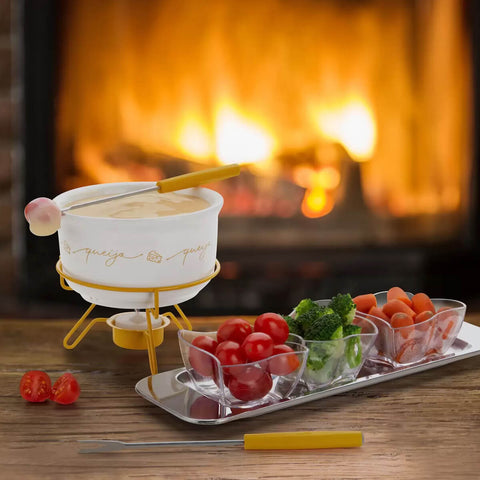 Aparelho para Fondue de Queijo em Porcelana 5 Peças Forma Inox