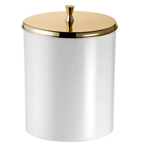 Lixeira para Pia de Cozinha 5L Branca e  Dourada Porta Lixo com Aro Forma Inox