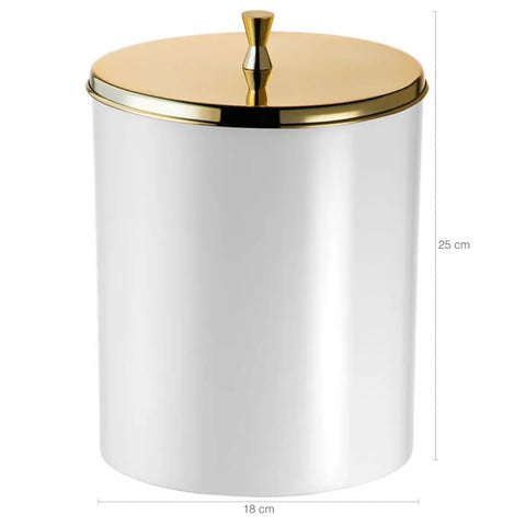 Lixeira para Pia de Cozinha 5L Branca e  Dourada Porta Lixo com Aro Forma Inox