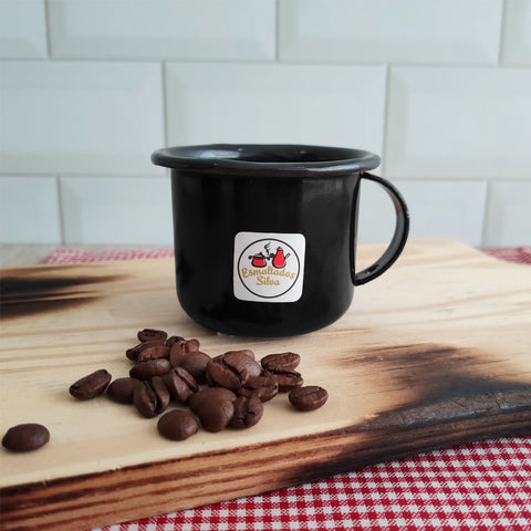 Jogo 6 Canecas Esmaltadas Pequenas Pretas Com Alças 90ml Xícaras Ágata Para Café