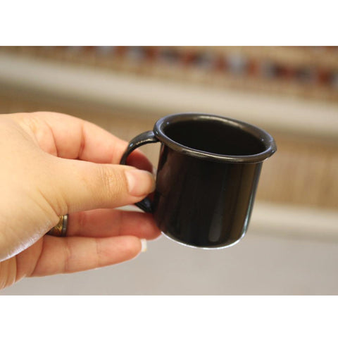 Jogo 6 Canecas Esmaltadas Pequenas Pretas Com Alças 90ml Xícaras Ágata Para Café