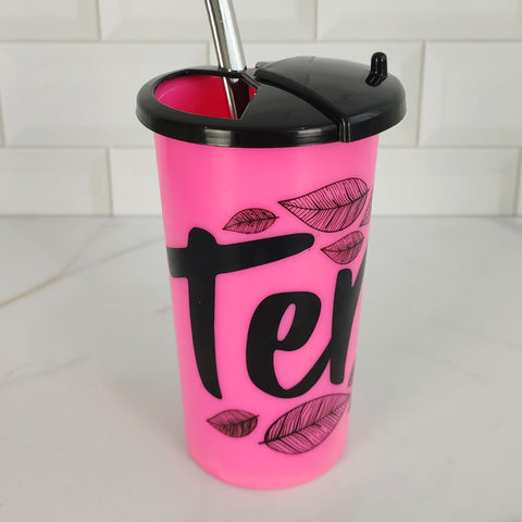 Copo De Tererê Chimarrão Gelado 450ml Copo Para Tererê De Plástico Com Tampa Rosa