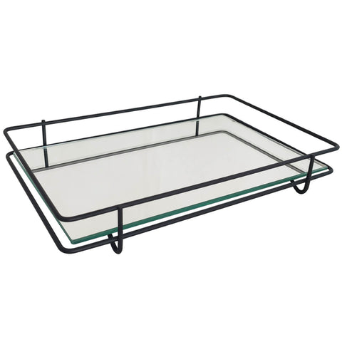 Bandeja Espelhada 26x17cm Retangular Preto Fosco para Decoração Banheiro Lavabo Duler