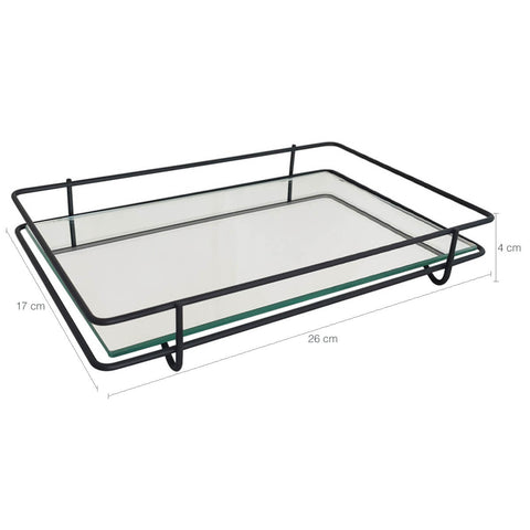 Bandeja Espelhada 26x17cm Retangular Preto Fosco para Decoração Banheiro Lavabo Duler