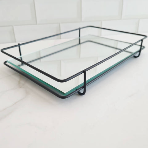 Bandeja Espelhada 26x17cm Retangular Preto Fosco para Decoração Banheiro Lavabo Duler