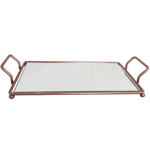 Bandeja Espelhada Rose Gold Retangular 30x16cm Para Decoração Banheiro Aparador Duler