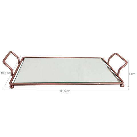 Bandeja Espelhada Rose Gold Retangular 30x16cm Para Decoração Banheiro Aparador Duler