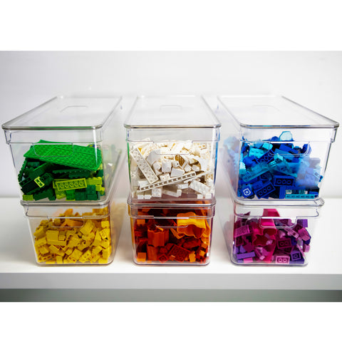 Kit 2 Organizadores Retangulares 30x15x13cm Caixas Organizadoras Com Tampa E Alças Laterais Clear OU