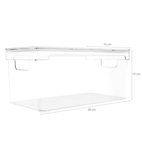 Kit 2 Organizadores Retangulares 30x15x13cm Caixas Organizadoras Com Tampa E Alças Laterais Clear OU