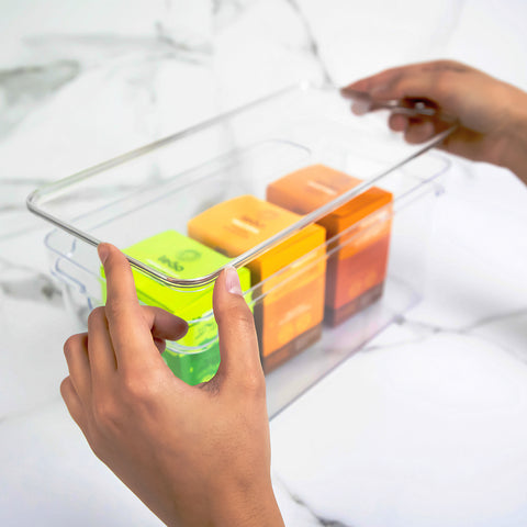 Kit 2 Organizadores Retangulares 30x15x13cm Caixas Organizadoras Com Tampa E Alças Laterais Clear OU