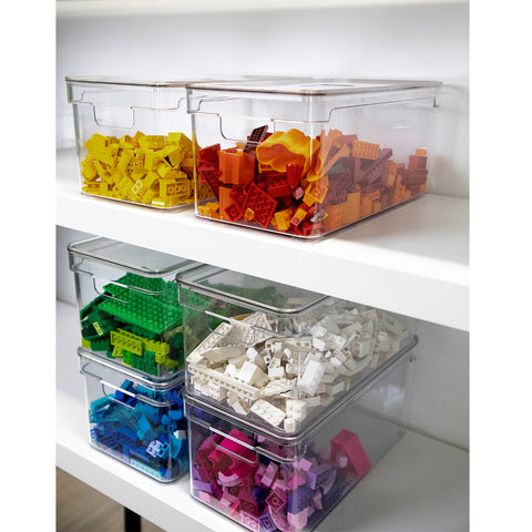 Kit 2 Organizadores Retangulares 30x15x13cm Caixas Organizadoras Com Tampa E Alças Laterais Clear OU