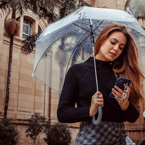 Guarda Chuva Automático Com Cabo Curvo Sombrinha Transparente E Cinza Fazzoletti