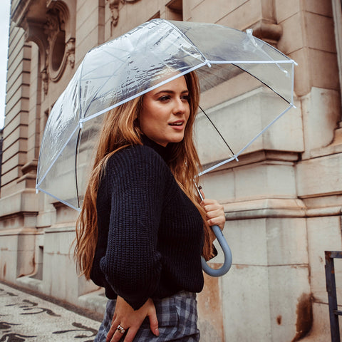 Guarda Chuva Automático Com Cabo Curvo Sombrinha Transparente E Cinza Fazzoletti