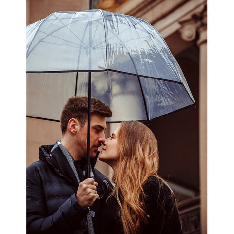 Guarda Chuva Longo Com Cabo Curvo Sombrinha Transparente E Preta Fazzoletti