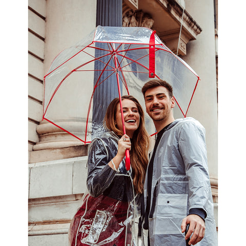 Guarda Chuva Longo Com Cabo Curvo Sombrinha Transparente E Vermelha Fazzoletti