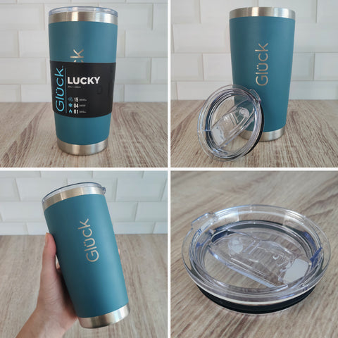 Copo Térmico Glück 591ml Aço Inox Copo Para Cerveja Café Com Tampa Abre Fecha Porche Blue