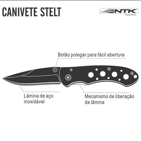 Canivete De Bolso Stelt NTK Aço Inox 420 Fosfatizado Tático Esportivo Preto E Cinza