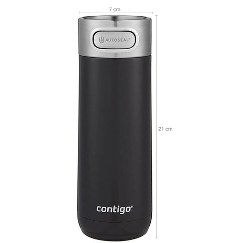 Garrafa Squeeze Térmico Luxe Autoseal Copo Térmico Preto e Inox Quente e Frio 473ml Contigo