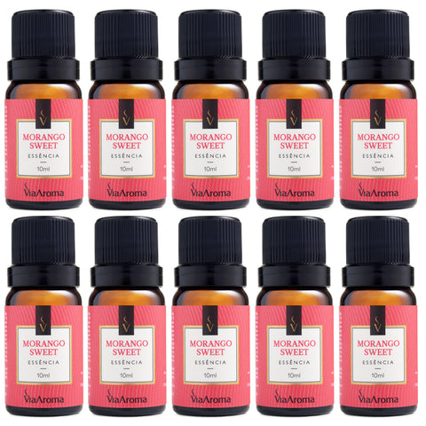 Kit 10 Essências Aromatizadoras Para Difusor Elétrico 10ml Via Aroma Morango Sweet