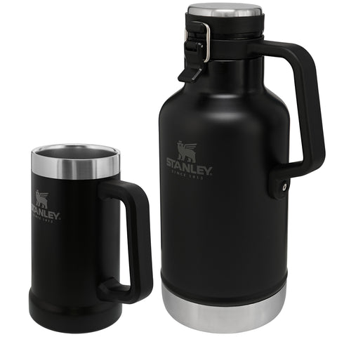 Kit Cerveja Chopp Garrafa Térmica Growler 1,9L E Caneca Térmica Stanley Preto