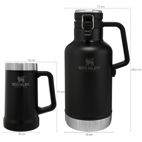 Kit Cerveja Chopp Garrafa Térmica Growler 1,9L E Caneca Térmica Stanley Preto