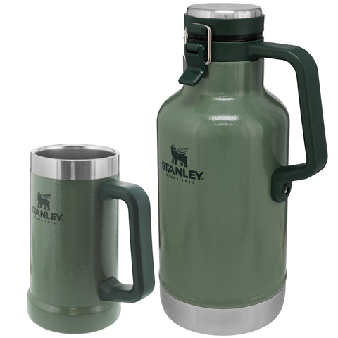 Kit Cerveja Chopp Garrafa Térmica Growler 1,9L E Caneca Térmica Stanley Verde