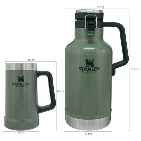 Kit Cerveja Chopp Garrafa Térmica Growler 1,9L E Caneca Térmica Stanley Verde