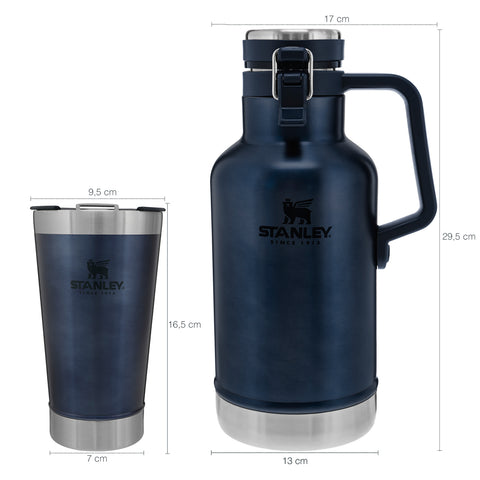 Kit Growler Cerveja 1,9L E Copo Térmico Com Tampa E Abridor 473ml Stanley Azul