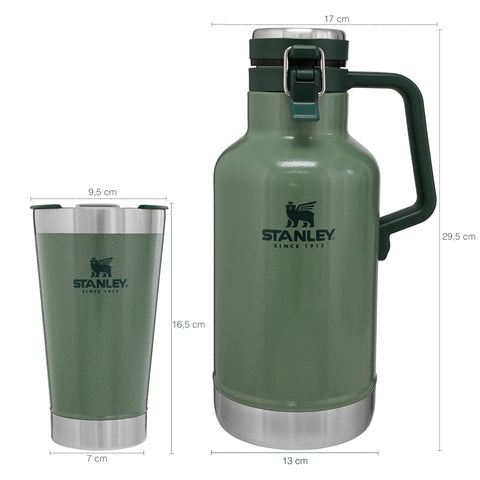 Kit Growler Cerveja 1,9L E Copo Térmico Com Tampa E Abridor 473ml Stanley Verde