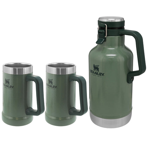 Kit 2 Canecas Cerveja Stanley 709ml E Garrafa Térmica Growler 1,9L Verde Hammertone