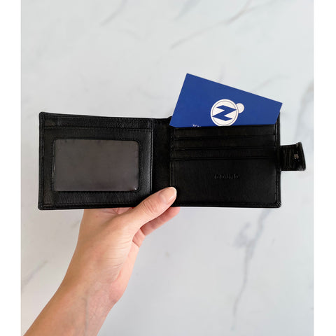 Carteira Masculina De Couro Fechamento Botão Com Porta Cartões Tonin Preto