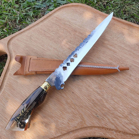 Faca Artesanal Javalizeira Churrasco Cabo Híbrido Trilheiro Moto Motoqueiro Enduro Naipes Brut Forge