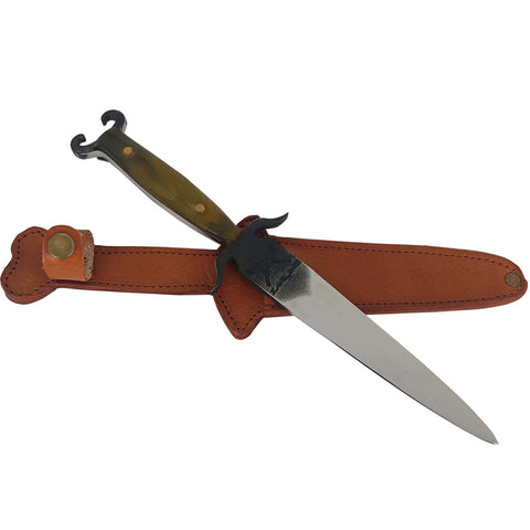 Punhal Tático Militar Adaga Pequena Artesanal Aço Cirúrgico 5' Cabo de Chifre com Bainha de Couro