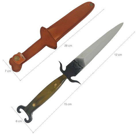 Punhal Tático Militar Adaga Pequena Artesanal Aço Cirúrgico 5' Cabo de Chifre com Bainha de Couro
