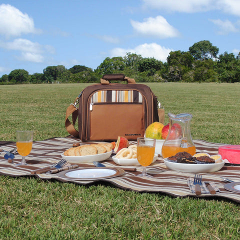 Bolsa Térmica Com Kit Pic Nic 4 Pessoas Guepardo Taças Talheres Pratos E Acessórios