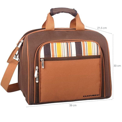 Bolsa Térmica Com Kit Pic Nic 4 Pessoas Guepardo Taças Talheres Pratos E Acessórios