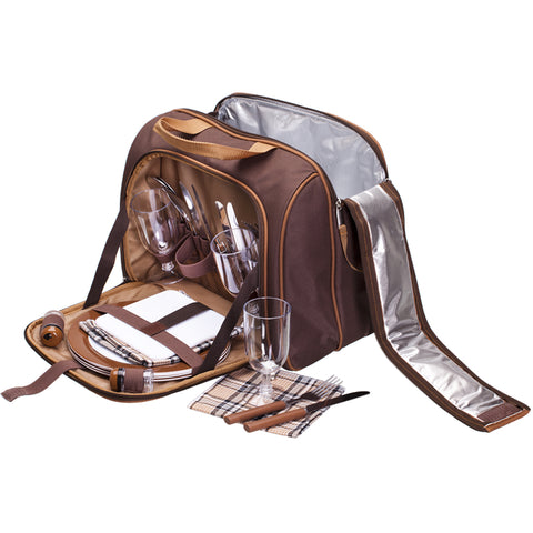 Bolsa Térmica Com Kit Pic Nic 4 Pessoas Guepardo Taças Talheres Pratos E Acessórios