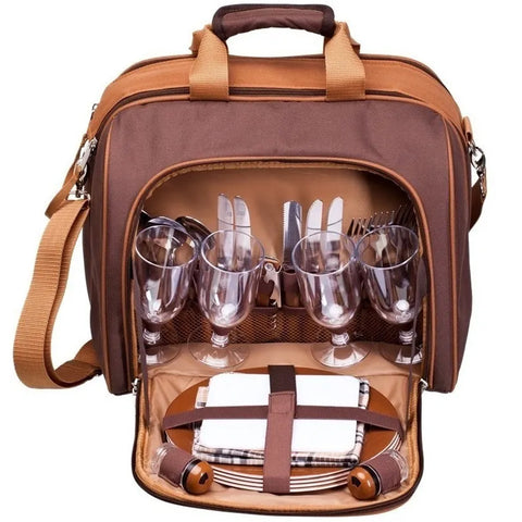 Bolsa Térmica Com Kit Pic Nic 4 Pessoas Guepardo Taças Talheres Pratos E Acessórios