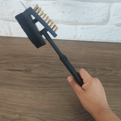 Limpa Grill Para limpar Grelha Chapa E Churrasqueira Com cerdas De Aço Inox Espátula E Esponja Nautika