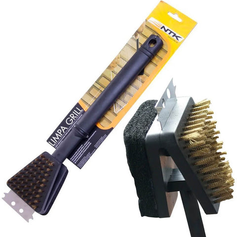 Limpa Grill Para limpar Grelha Chapa E Churrasqueira Com cerdas De Aço Inox Espátula E Esponja Nautika