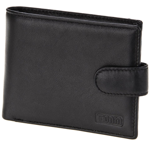 Carteira de Couro Masculina Com Botão e Divisória Porta Cartões Chicago Preta Tonin
