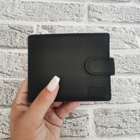 Carteira de Couro Masculina Com Botão e Divisória Porta Cartões Chicago Preta Tonin