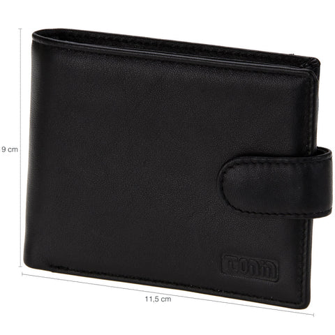 Carteira de Couro Masculina Com Botão e Divisória Porta Cartões Chicago Preta Tonin