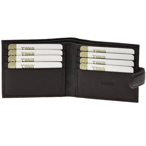 Carteira de Couro Masculina Com Botão e Divisória Porta 8 Cartões Chicago Marrom Tonin