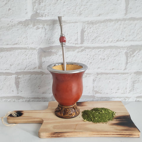 Bomba Chimarrão Pedra Ágata de Fogo 25cm Aço Inox Bojo Removível Taumer