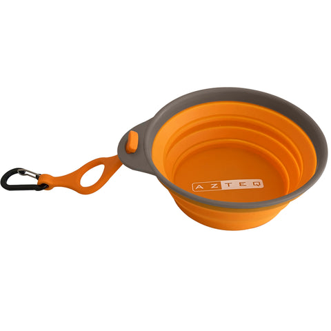 Tigela De Silicone Dobrável Camping 500ml Azteq Com Alça E Mosquetão Laranja