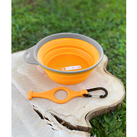 Tigela De Silicone Dobrável Camping 500ml Azteq Com Alça E Mosquetão Laranja